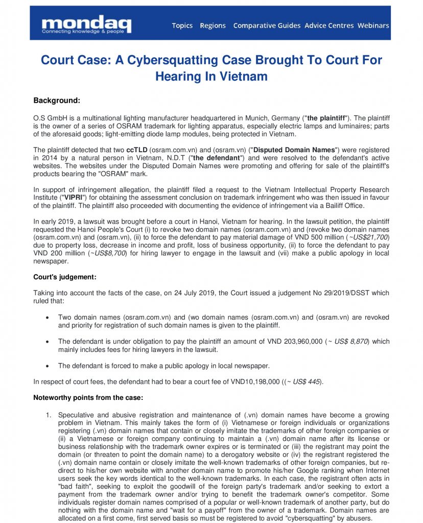 Court Case A Cybersquatting Case Brought To Court For Hearing In