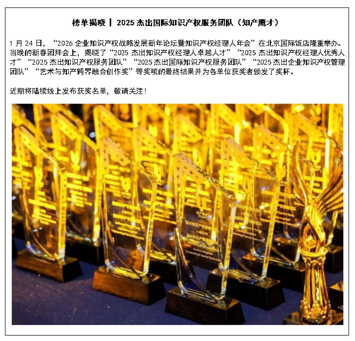 榜单揭晓 2025杰出国际知识产权服务团队（知产鹰才